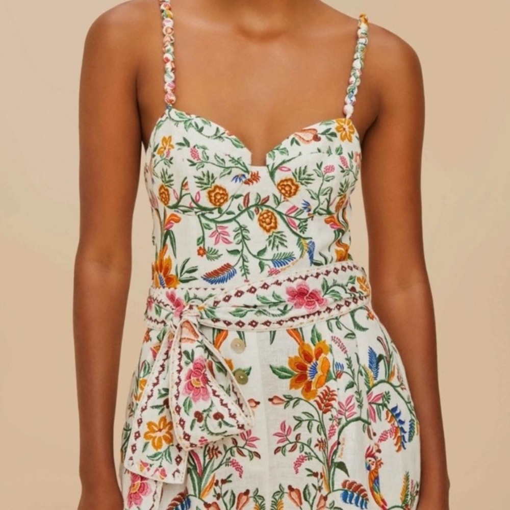 NEW FARM Rio Off-White Delicate Forest Euroflax™ Premium Linen Romper Size XL - Picture 2 of 16